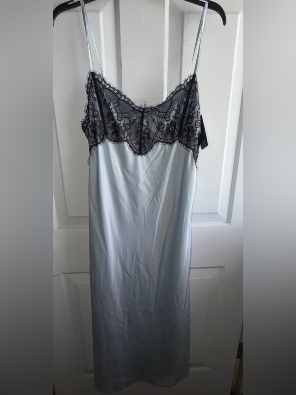 Women's Lace-Trim Satin Dress- Light Blue/Black